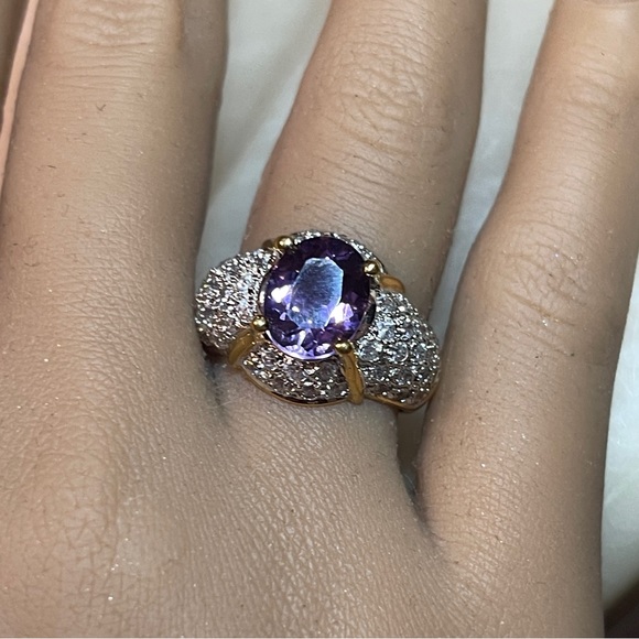 🍾Gorgeous 925 Silver Amethyst & Zircon Dome Dinner Ring! - Picture 13 of 14